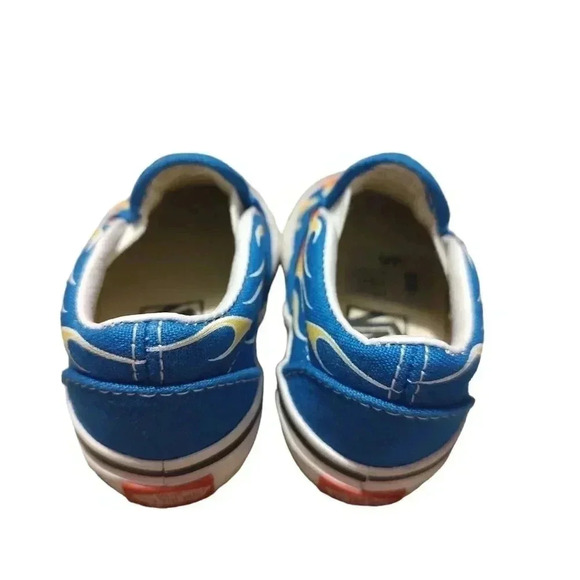 Vans Shoes Kids 4.5 Classic Slip On Blue Flame Fire Canvas Low Top Sneaker - Picture 4 of 5